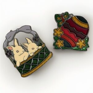 Two Vintage Bunny Rabbit Sun Catchers Easter Basket And Egg